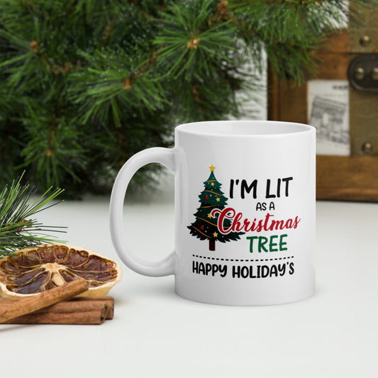 Get Lit on Christmas White glossy coffee mug